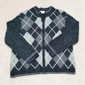 EP Pro Silk Wool Blend Golf Argyle Full Zip cardigan Black Heather Size …